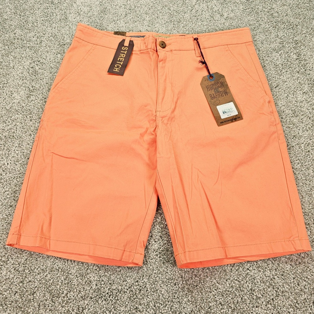 Hudson & Barrow Mens Stretch Chino Shorts‎ Cantaloupe Orange Size 33 HB-7007120